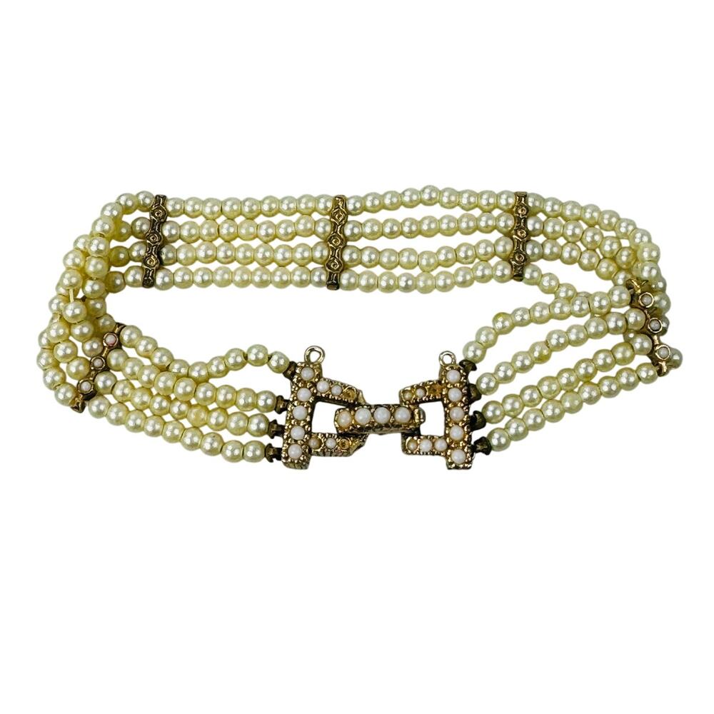 Vintage Small Faux Pearl 4 Strand Bracelet with Clasp